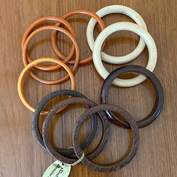 VTG Set of 10 Wooden & Plastic Bangles - Picture 1 of 11